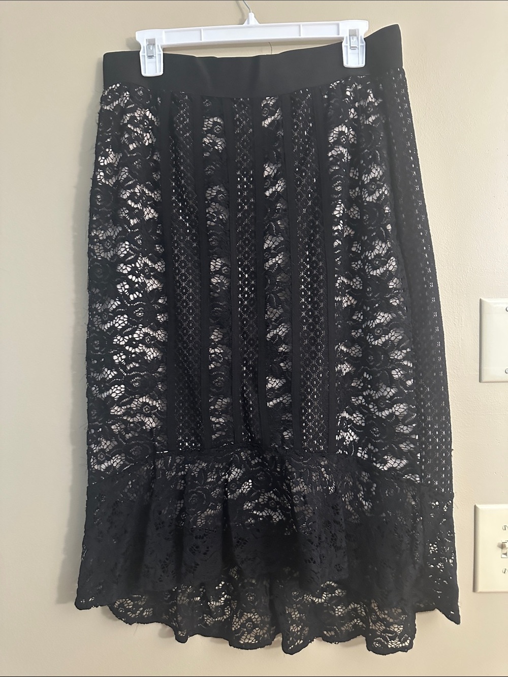 Thalia Sodi Black Lace Midi Skirt with Ruffled Hem